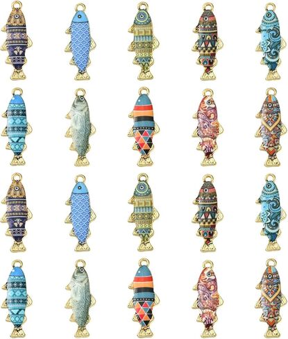 KitBeads 40 قطعة دلايات الأسماك المينا زهرة مطبوعة الحياة البحرية حيوانات البحر محظوظ كوي الأسماك دلايات لصنع المجوهرات الأساور السائبة in Kuwait