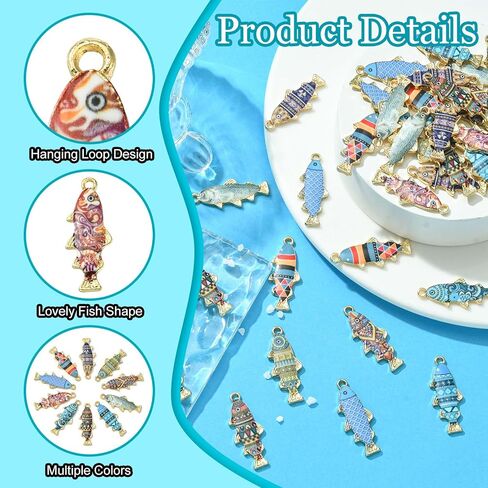 KitBeads 40 قطعة دلايات الأسماك المينا زهرة مطبوعة الحياة البحرية حيوانات البحر محظوظ كوي الأسماك دلايات لصنع المجوهرات الأساور السائبة in Kuwait