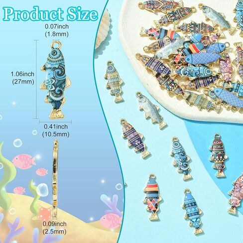 KitBeads 40 قطعة دلايات الأسماك المينا زهرة مطبوعة الحياة البحرية حيوانات البحر محظوظ كوي الأسماك دلايات لصنع المجوهرات الأساور السائبة in Kuwait