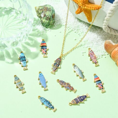 KitBeads 40 قطعة دلايات الأسماك المينا زهرة مطبوعة الحياة البحرية حيوانات البحر محظوظ كوي الأسماك دلايات لصنع المجوهرات الأساور السائبة in Kuwait