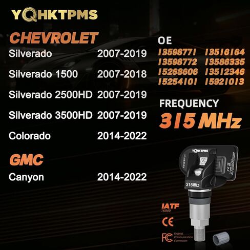 TPMS 315MHz Pre-Programmed,New Upgraded TPMS Compatible with Chevrolet Silverado 1500 2007-2019| Silverado 2500/3500 2007-2019|Colorado 2014-2022|GMC Canyon 2014-2022/OE#13598771(Set of 4) in Saudi Arabia