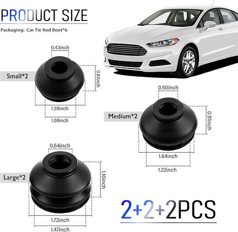 6PCS Car Ball Joint Boot Replacement,3 Sizes Car Tie Rod Boot Kit for Waterproof and Dustproof Protection,Rubber Cars Tie Rod End Boots for Steering Suspension Systems in Saudi Arabia