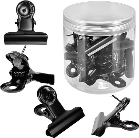 20 Pcs Black Push Pin Clips Heavy Duty Push Pins with Clips Thumb Tacks Clips Metal Cubicle Clips Board Pins No Holes for Bulletin Board Cork Board Photo Wall in Saudi Arabia