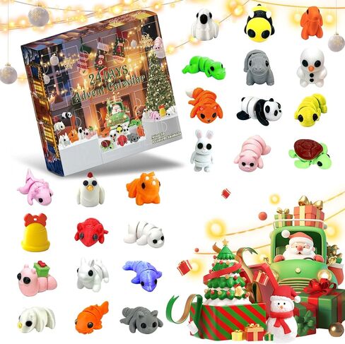 24Pcs 3D Printed Animals Set,Cute Articulated Flexible Figurines Fidget,Christmas Stocking Stuffers Party Favors Gifts for Kids Adults in Kuwait