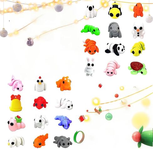 24Pcs 3D Printed Animals Set,Cute Articulated Flexible Figurines Fidget,Christmas Stocking Stuffers Party Favors Gifts for Kids Adults in Kuwait