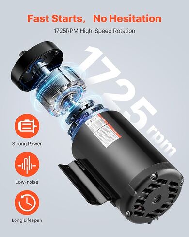 VEVOR 10 HP Electric Motor, 1770RPM Air Compressor Motor, CW/CCW Rotation, 1.375 inch Shaft Diameter, 3.88inch Shaft Length, 40N.m Torque, Three-Phase, 230V/460V, ODP Cooling, 215T Frame in Kuwait