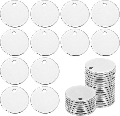 uxcell 38 Pcs 304 Stainless Steel Flat Round Blank Stamping Tags, 12mm/0.5" Disc Metal Stamping Blanks with Hole for Jewelry Making DIY Crafts Pendants Label in Kuwait