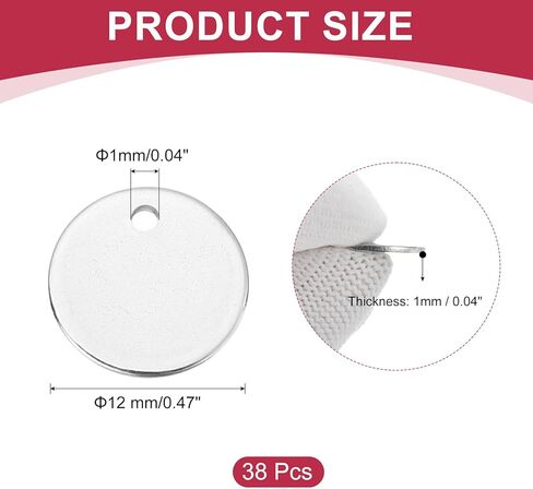 uxcell 38 Pcs 304 Stainless Steel Flat Round Blank Stamping Tags, 12mm/0.5" Disc Metal Stamping Blanks with Hole for Jewelry Making DIY Crafts Pendants Label in Kuwait