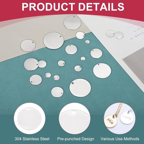 uxcell 38 Pcs 304 Stainless Steel Flat Round Blank Stamping Tags, 12mm/0.5" Disc Metal Stamping Blanks with Hole for Jewelry Making DIY Crafts Pendants Label in Kuwait