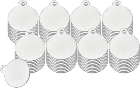 Generic 120 Pcs 1/2 Inch Round Metal Stamping Blanks, Stainless Steel Silver Tone Blank Tags with Hole for Metal Stamping Tag, Jewelry Making, Engraving in Kuwait