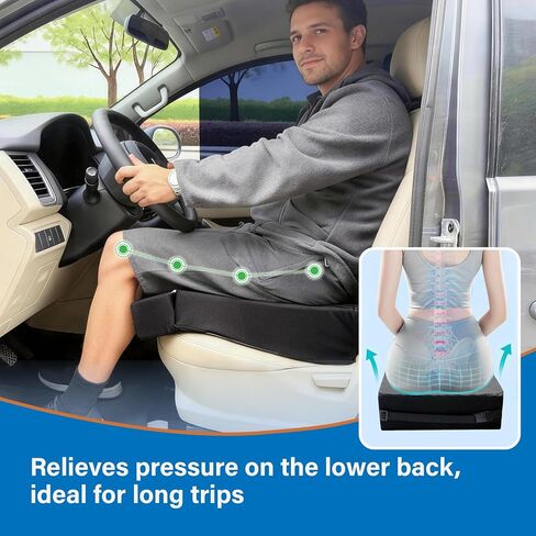 Car Seat Cushion High Density Foam Wedge Car Seat Cushions with Removable Extension pad for Short People to Improve Driving View for Long Driving Travel Washable Cover in Saudi Arabia