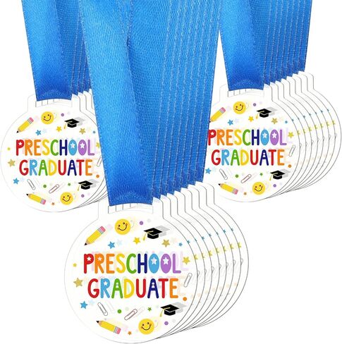Kenning 24 Pcs Pre-school Graduation Medal Bulk 2 Inch Acrylic Award Medals with Neck Ribbon Cute Gifts Party Favor Supplies Decorations in Kuwait