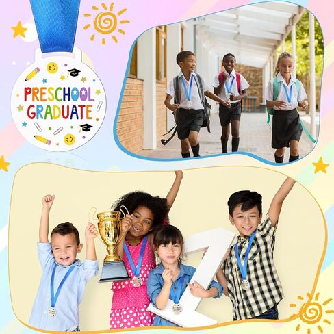 Kenning 24 Pcs Pre-school Graduation Medal Bulk 2 Inch Acrylic Award Medals with Neck Ribbon Cute Gifts Party Favor Supplies Decorations in Kuwait