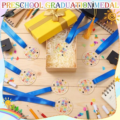 Kenning 24 Pcs Pre-school Graduation Medal Bulk 2 Inch Acrylic Award Medals with Neck Ribbon Cute Gifts Party Favor Supplies Decorations in Kuwait