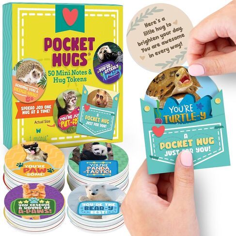 T MARIE 50 Pocket Hugs with Envelopes - 2.5" Mini Cards Tokens of Positivity and Appreciation - Positive Affirmation Gifts for Kids, Grandkids, Friends, Students, Teachers, Random Acts of Kindness in Kuwait