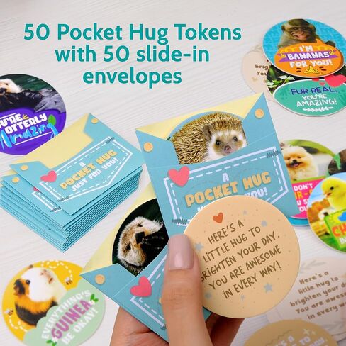 T MARIE 50 Pocket Hugs with Envelopes - 2.5" Mini Cards Tokens of Positivity and Appreciation - Positive Affirmation Gifts for Kids, Grandkids, Friends, Students, Teachers, Random Acts of Kindness in Kuwait