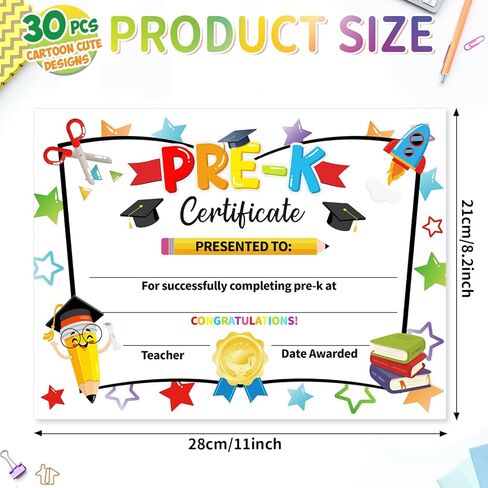 دبلومة التخرج PRE-K 2026، ديكورات التخرج لمرحلة ما قبل المدرسة، 30 قطعة شهادة جائزة التخرج لمرحلة ما قبل المدرسة 2026،8.3 × 11 في شهادة نهاية العام الدراسي للأطفال الطلاب والمعلمين in Kuwait