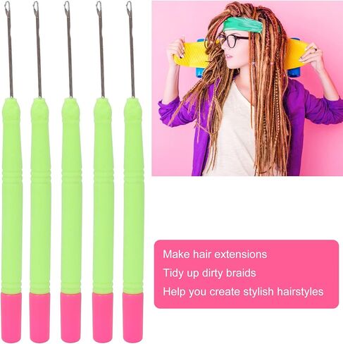 5pcs Plastic Hair Extension Crochet Hook, Hook Crochet Set, Hook Tool for Braiding Hair (Green #2) in Kuwait