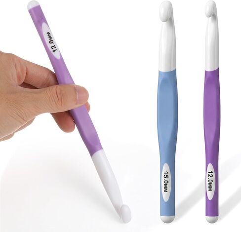 RAHHLIZS 2Pcs Crochet Hooks for Chunky Yarn Fluffer Tool, Long Crochets Needles Big Crochet Hooks for DIY Yarn Weaving and Knitting Blankets Scarves Bags Carpet (12mm, 15mm) in Kuwait