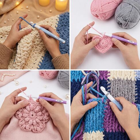 RAHHLIZS 2Pcs Crochet Hooks for Chunky Yarn Fluffer Tool, Long Crochets Needles Big Crochet Hooks for DIY Yarn Weaving and Knitting Blankets Scarves Bags Carpet (12mm, 15mm) in Kuwait
