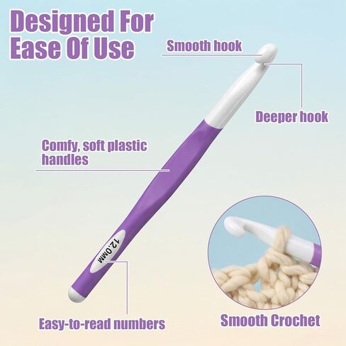 RAHHLIZS 2Pcs Crochet Hooks for Chunky Yarn Fluffer Tool, Long Crochets Needles Big Crochet Hooks for DIY Yarn Weaving and Knitting Blankets Scarves Bags Carpet (12mm, 15mm) in Kuwait