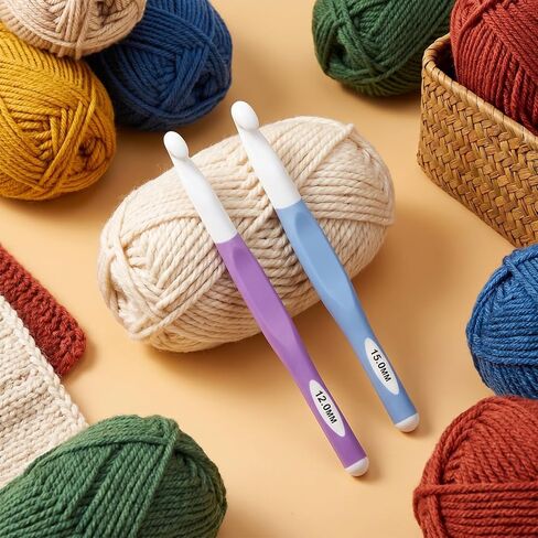 RAHHLIZS 2Pcs Crochet Hooks for Chunky Yarn Fluffer Tool, Long Crochets Needles Big Crochet Hooks for DIY Yarn Weaving and Knitting Blankets Scarves Bags Carpet (12mm, 15mm) in Kuwait