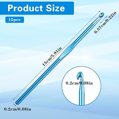 Tyqour 15 PCS Crochet Hooks Ergonomic 5 Mm Crochet Hook Crotchet Hooks Aluminum Small Crocheting Hooks for Beginners, Crochet Needle Set for DIY Yarn Crafts in Kuwait