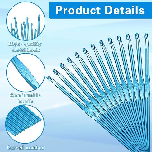 Tyqour 15 PCS Crochet Hooks Ergonomic 5 Mm Crochet Hook Crotchet Hooks Aluminum Small Crocheting Hooks for Beginners, Crochet Needle Set for DIY Yarn Crafts in Kuwait