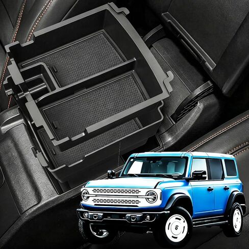 Double Layer Center Console Organizer for 2025 2026 Ford Bronco 4 Door,Armrest Storage Box with Non-Slip Mat for Bronco Interior Insert Tray Accessories(Not Fit Bronco Sport) in Saudi Arabia