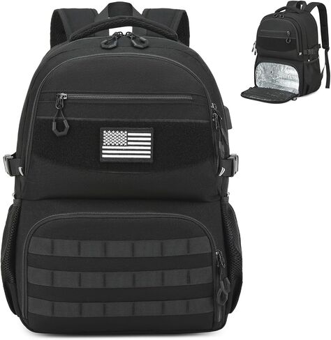 Laptop Lunch Backpack for Men - Large Capacity Tactical Insulated Backpack Cooler with USB Post and Lunch Box Compartment RFID Lunch Box Backpack for Work, Travel, Picnic, Black in Saudi Arabia
