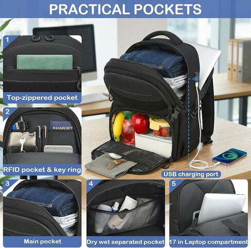 Laptop Lunch Backpack for Men - Large Capacity Tactical Insulated Backpack Cooler with USB Post and Lunch Box Compartment RFID Lunch Box Backpack for Work, Travel, Picnic, Black in Saudi Arabia