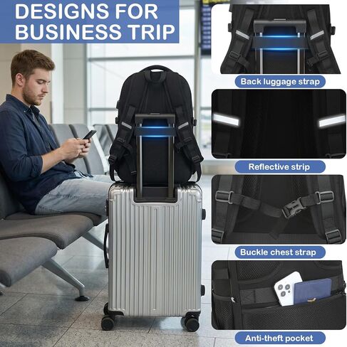 Laptop Lunch Backpack for Men - Large Capacity Tactical Insulated Backpack Cooler with USB Post and Lunch Box Compartment RFID Lunch Box Backpack for Work, Travel, Picnic, Black in Saudi Arabia