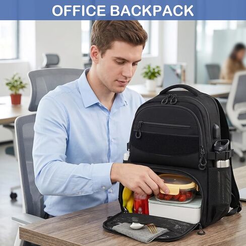 Laptop Lunch Backpack for Men - Large Capacity Tactical Insulated Backpack Cooler with USB Post and Lunch Box Compartment RFID Lunch Box Backpack for Work, Travel, Picnic, Black in Saudi Arabia