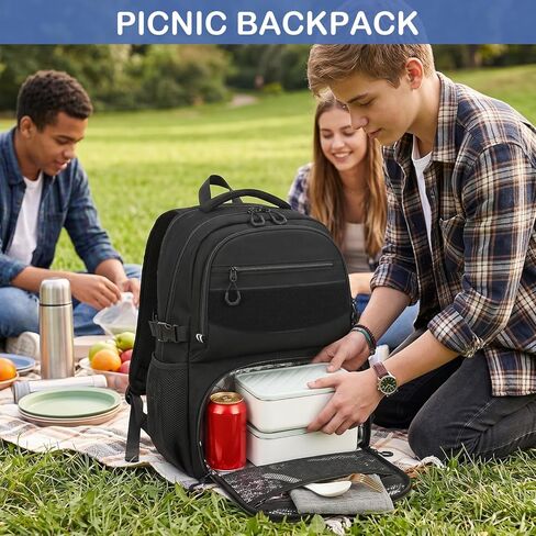 Laptop Lunch Backpack for Men - Large Capacity Tactical Insulated Backpack Cooler with USB Post and Lunch Box Compartment RFID Lunch Box Backpack for Work, Travel, Picnic, Black in Saudi Arabia