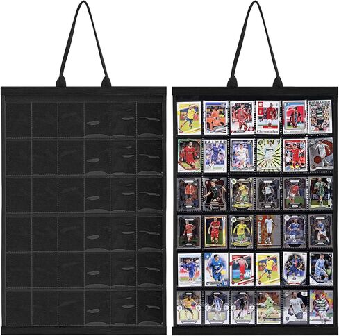 36 Pocket Card Display Wall Hanging, Solid Wood Frame Trading Card Display with Clear PVC Pockets, for Baseball Football Cards, Photo Cards, Challenge Coins, Black in Saudi Arabia