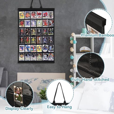 36 Pocket Card Display Wall Hanging, Solid Wood Frame Trading Card Display with Clear PVC Pockets, for Baseball Football Cards, Photo Cards, Challenge Coins, Black in Saudi Arabia