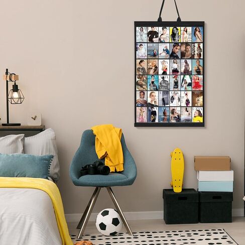 36 Pocket Card Display Wall Hanging, Solid Wood Frame Trading Card Display with Clear PVC Pockets, for Baseball Football Cards, Photo Cards, Challenge Coins, Black in Saudi Arabia