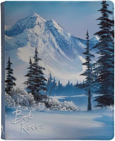 Ultra PRO - Bob Ross Winter Paradise 9 جيوب بسحاب PRO-Binder، منظم تجميع بطاقات التداول Bob Ross Merch Premium Storage Leather Binder، عمل فني ذو مناظر طبيعية خلابة in Kuwait