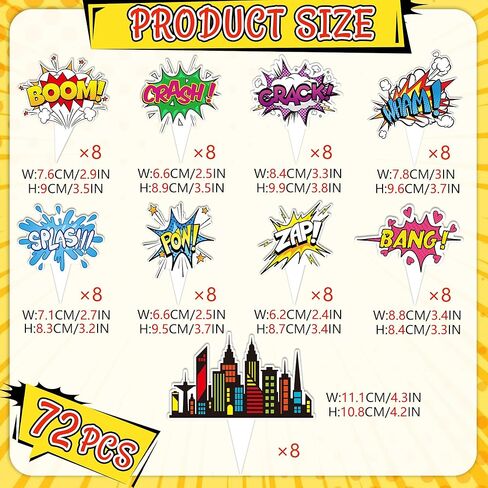 72Pcs Super Hero Cupcake Toppers Comic Cityscape Cake Decorations Cartoon City Hero Theme Birthday Party Supplies Celebrating Party Events Baby Shower in Saudi Arabia