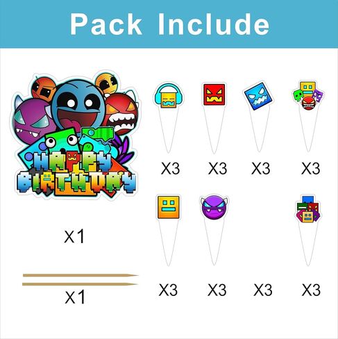 25pcs Cartoon For Geometry Aesthetic Dash Birthday Decorations with 24pcs Cupcake Toppers, 1pcs Cake Topper for Birthday Party Supplies. in Saudi Arabia