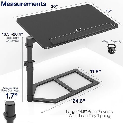 Height Adjustable Under Mattress 30 inch Bedside Desk, Works with Lofts and Beds Without Frames, Tilting Desktop, Fits Laptops, Books, and More, Black in Saudi Arabia