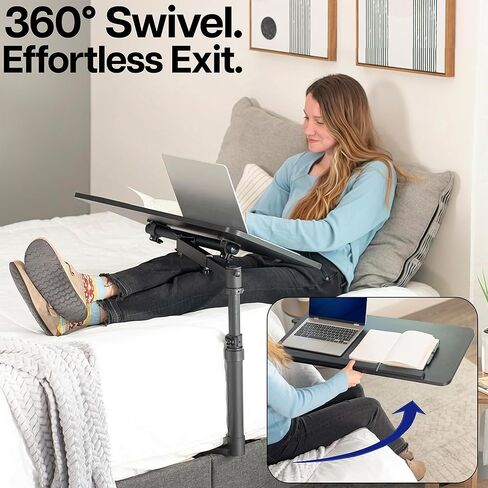 Height Adjustable Under Mattress 30 inch Bedside Desk, Works with Lofts and Beds Without Frames, Tilting Desktop, Fits Laptops, Books, and More, Black in Saudi Arabia