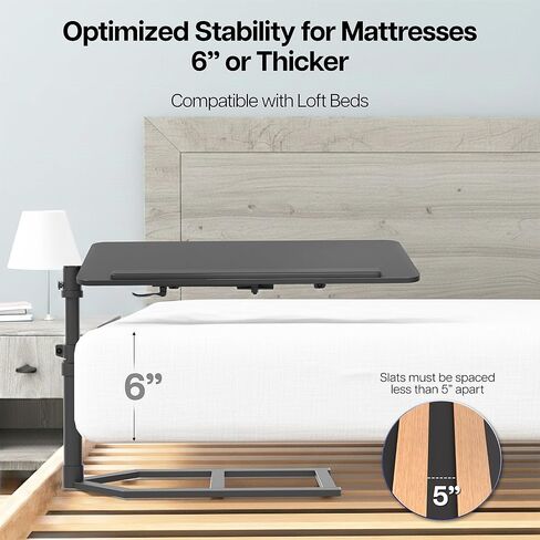 Height Adjustable Under Mattress 30 inch Bedside Desk, Works with Lofts and Beds Without Frames, Tilting Desktop, Fits Laptops, Books, and More, Black in Saudi Arabia