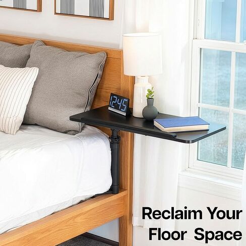 Height Adjustable Under Mattress 30 inch Bedside Desk, Works with Lofts and Beds Without Frames, Tilting Desktop, Fits Laptops, Books, and More, Black in Saudi Arabia