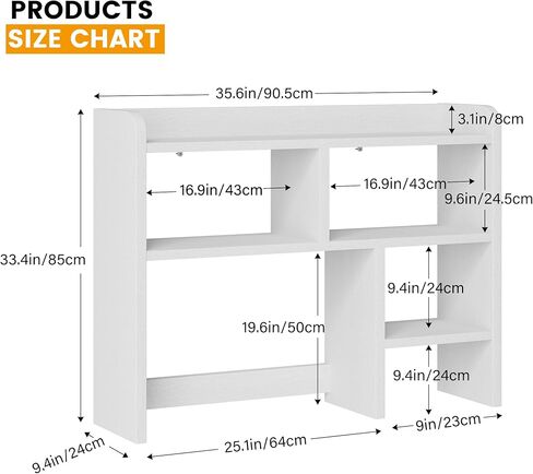 Desk Shelf, Desktop Hutch with 6 Storage Areas, Desktop Organizer Shelf with 27" Large Monitor Compartment, Multipurpose Wood Desktop Display Rack for Computer Desk, Dorm, Office, Home (White) in Saudi Arabia