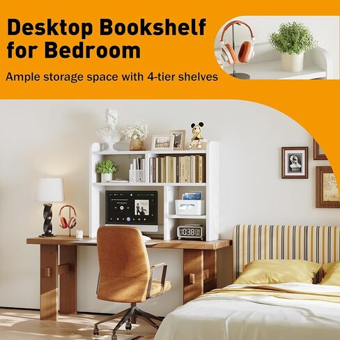 Desk Shelf, Desktop Hutch with 6 Storage Areas, Desktop Organizer Shelf with 27" Large Monitor Compartment, Multipurpose Wood Desktop Display Rack for Computer Desk, Dorm, Office, Home (White) in Saudi Arabia