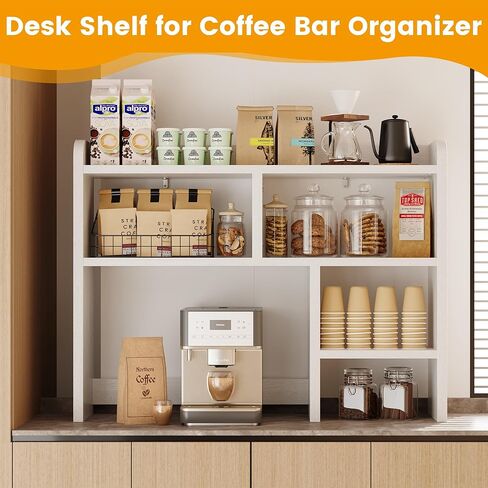 Desk Shelf, Desktop Hutch with 6 Storage Areas, Desktop Organizer Shelf with 27" Large Monitor Compartment, Multipurpose Wood Desktop Display Rack for Computer Desk, Dorm, Office, Home (White) in Saudi Arabia