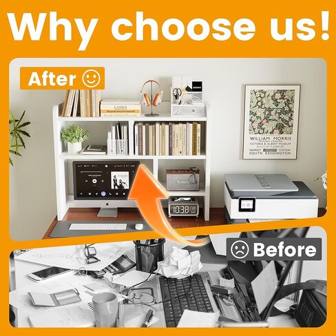 Desk Shelf, Desktop Hutch with 6 Storage Areas, Desktop Organizer Shelf with 27" Large Monitor Compartment, Multipurpose Wood Desktop Display Rack for Computer Desk, Dorm, Office, Home (White) in Saudi Arabia