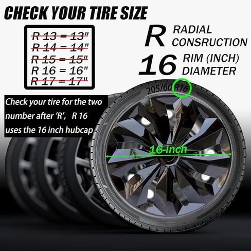 Hubcaps, 16 inch of hubcaps, Wheel Cover Replacement, Universal-Fit Steel Wheel Rim Caps ABS Tire Covers for Most Cars Trucks Sedans SUV -Set of 4（16-inch，Black） in Saudi Arabia