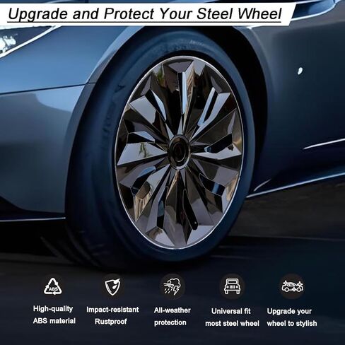 Hubcaps, 16 inch of hubcaps, Wheel Cover Replacement, Universal-Fit Steel Wheel Rim Caps ABS Tire Covers for Most Cars Trucks Sedans SUV -Set of 4（16-inch，Black） in Saudi Arabia
